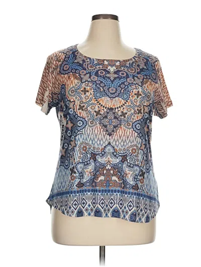 Pre-owned One World Short Sleeve Top Blue Scoop Neck Tops