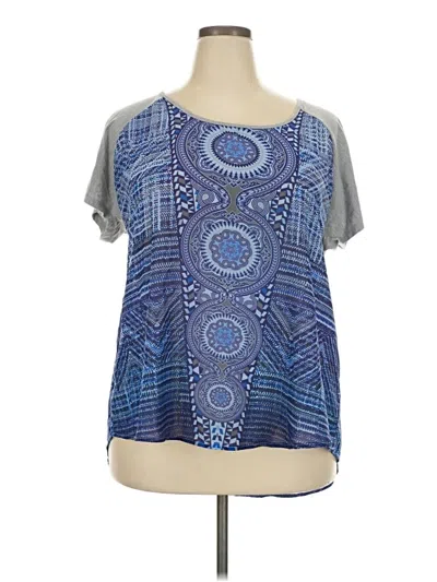 Pre-owned One World Short Sleeve Top Blue Scoop Neck Tops