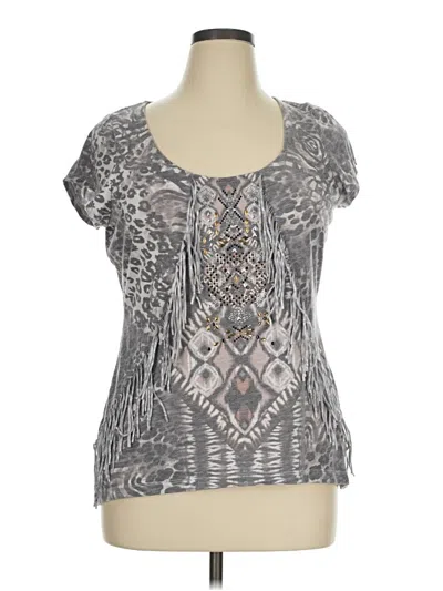 Pre-owned One World Short Sleeve Top Gray Scoop Neck Tops