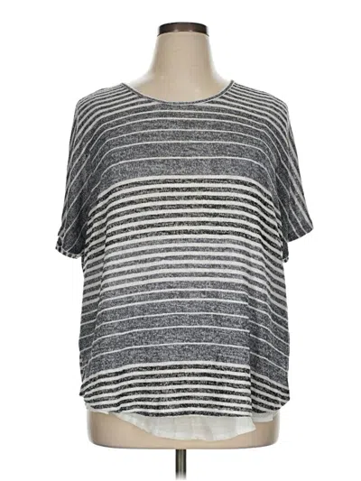 Pre-owned One World Short Sleeve Top Gray Stripes Pattern Crew Neck Tops