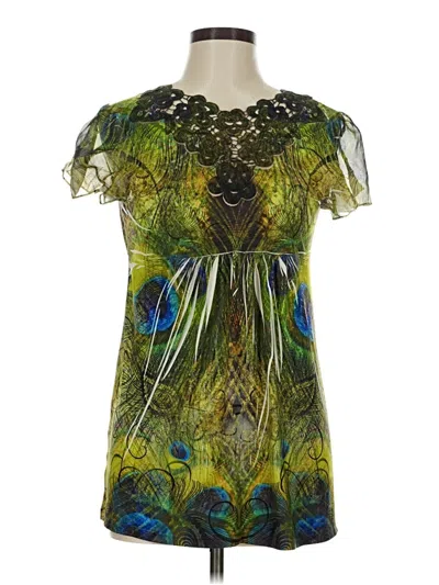 Pre-owned One World Short Sleeve Top Green Keyhole Neckline Tops