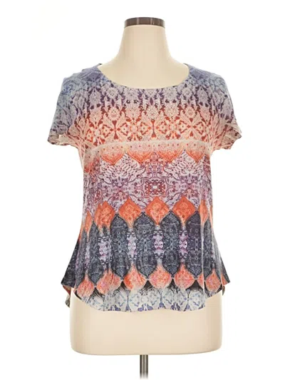 Pre-owned One World Short Sleeve Top Purple Scoop Neck Tops