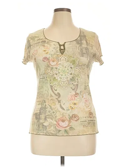 Pre-owned One World Short Sleeve Top Tan Keyhole Neckline Tops