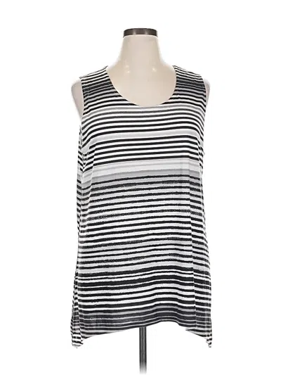 Pre-owned One World Sleeveless Top Silver Stripes Pattern Scoop Neck Tops