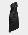One33 Social Asymmetric Pleated Faux Leather Midi Dress In Black