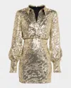 One33 Social Blouson-sleeve Sequin Mini Shirtdress In Light Gold