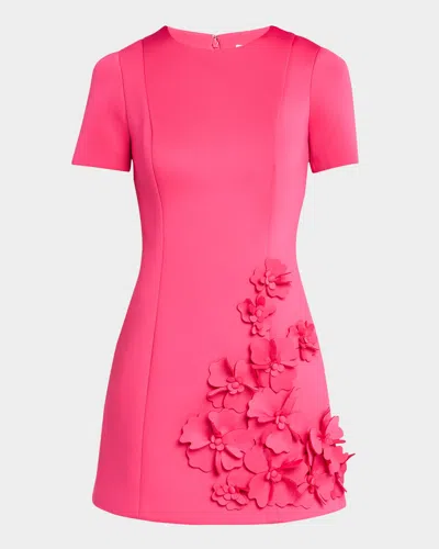 One33 Social Floral Applique Scuba Mini Dress In Fuchsia
