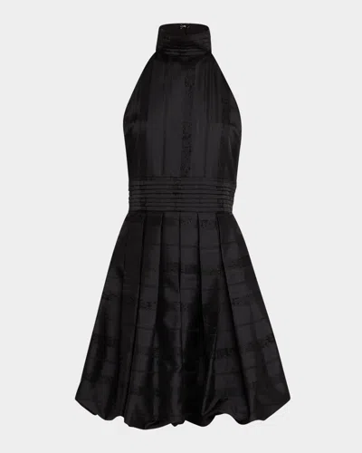 One33 Social Women's Pleated Satin-crepe Bubble-hem Mini Dress In Black