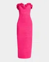 One33 Social Strapless Shirred Georgette Maxi Dress In Fuchsia