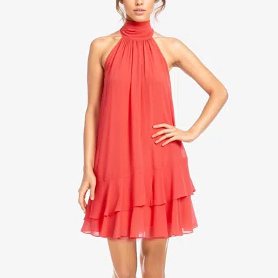 One33 Social The Ava | Coral Ruffle Halter Neck Cocktail Dress In Red
