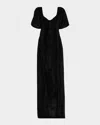 One33 Social The Eliza Crushed Velvet Puff-sleeve Gown In Black