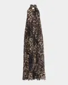 One33 Social The Kaia Leopard Pleated Chiffon Halter Gown In Animal Print