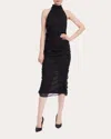 One33 Social Women's Embellished Fishnet Mesh Ruched Midi Dress In Black