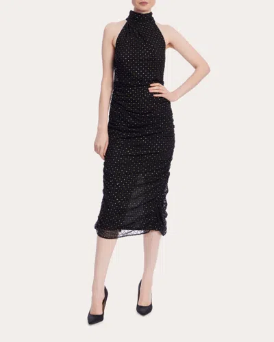 One33 Social Women's Embellished Fishnet Mesh Ruched Midi Dress In Black