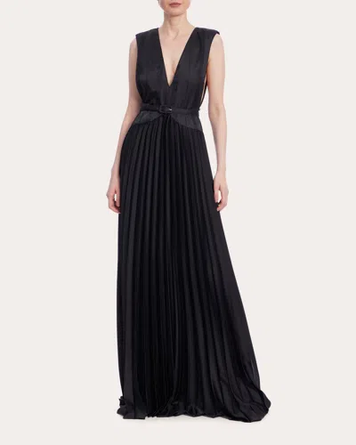 One33 Social Women's Pleated Satin-crepe V-neck Gown In Black