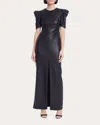 One33 Social Women's Toby Draped Shoulder Faux Leather Gown In Black