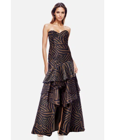 One33 Social Women's The Blair Strapless Ruffle Gown In Chocolate Brown Animal Print
