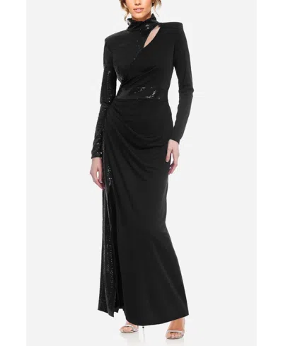 One33 Social Women's The Bridgette Sleek High Neck Sequin Gown In Black