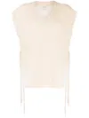 ONEFIFTEEN V-NECK SHEER-DETAIL KNIT TOP