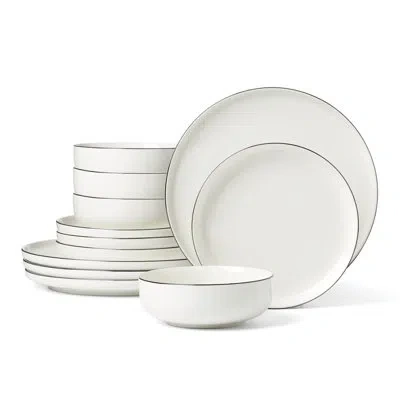 Oneida 24 Seven Black Rim 12-piece Dinnerware Set In Green