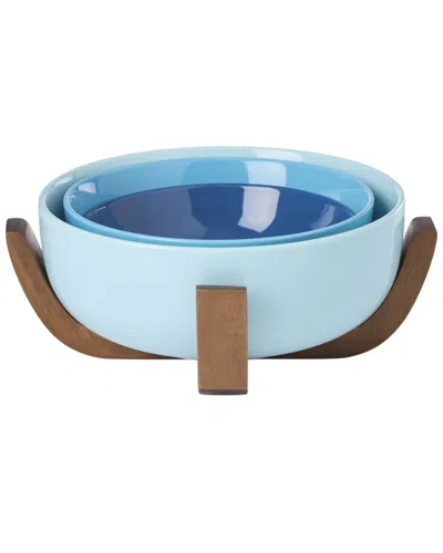 Oneida 24 Seven Colors 4pc Nesting Bowl Set With Wood Stand In Blue