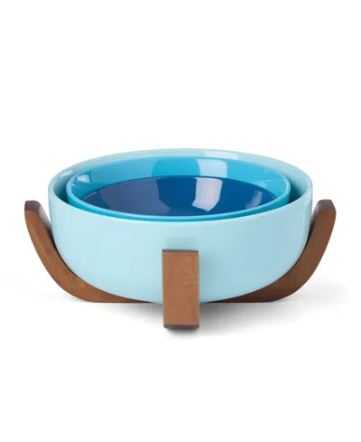 Oneida 24 Seven Colors Nesting Bowls With Wood Stand, Set Of 4 In Blue