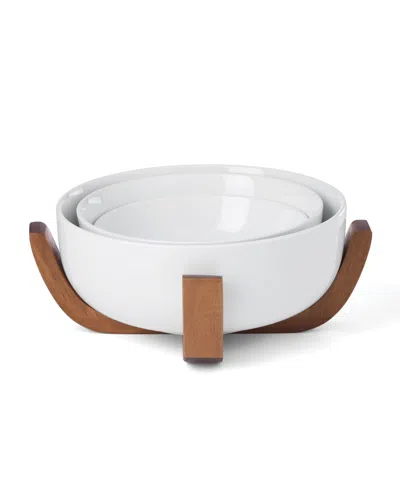 Oneida 24 Seven Colors Nesting Bowls With Wood Stand, Set Of 4 In White