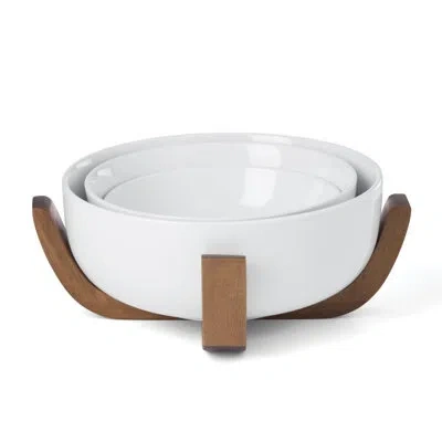 Oneida 24 Seven Colors Nesting Bowls With Wood Stand In White