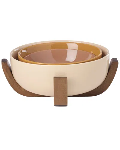 Oneida 24/7 Colors 4pc Nesting Bowl Set With Wood Stand In Brown