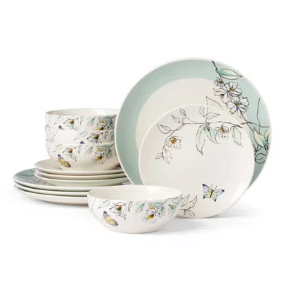 Oneida Botanica 12-piece Dinnerware Set In White;green
