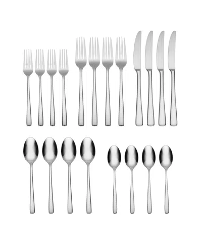 Oneida Doublet 20 Piece Everyday Flatware Set, Service For 4 In Metallic And Stainless
