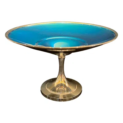 Pre-owned Oneida Fine Silver Plate Blue Enamel Tazza Compote Stemmed Candy Dish