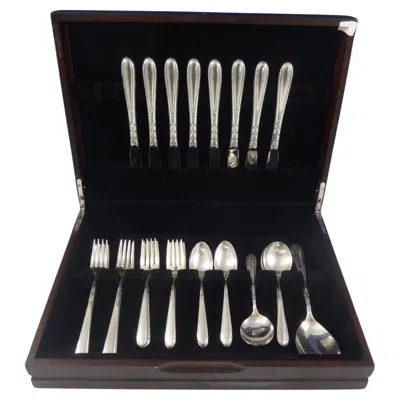 Pre-owned Oneida Heiress By  Sterling Silver Flatware Service For 8 Set 42 Pcs Grille Size In Black