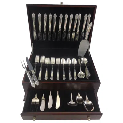 Pre-owned Oneida King Cedric By  Sterling Silver Flatware Service For 12 Set 80 Pieces In Black