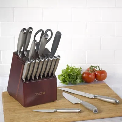 Oneida Preferred 18 Piece Stainless Steel Knife Block Cutlery Set In Silver