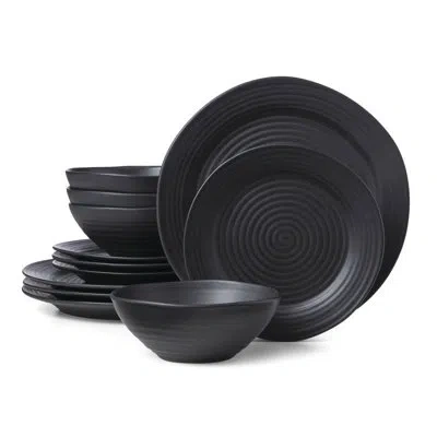 Oneida Ridge 12 Piece Dinnerware Set In Black