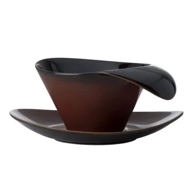 Oneida Rustic Crimson Oval Coupe Saucers, 7.25", By Luzerne