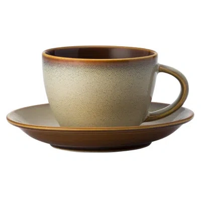 Oneida Rustic Sama Coupe Saucers, 6.25 Oz, By Luzerne In Brown;ivory