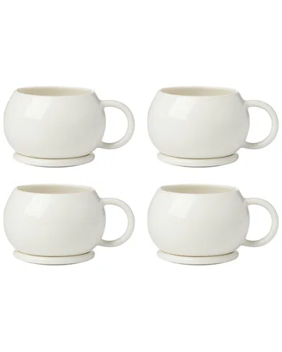 Oneida Set Of 4 Quirk Mugs With Coaster In White