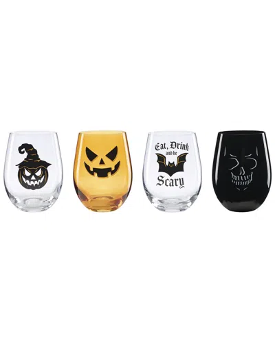 Oneida Set Of 4 Vintro Halloween Stemless Wine Glasses In Multi
