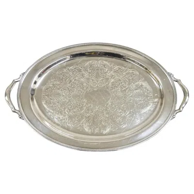 Pre-owned Oneida Vintage  Edwardian Style Silver Plated Oval Etched Serving Platter Tray
