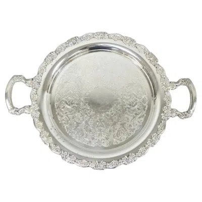Pre-owned Oneida Vintage  Silver Plated Round Twin Handle Serving Platter Bar Tray