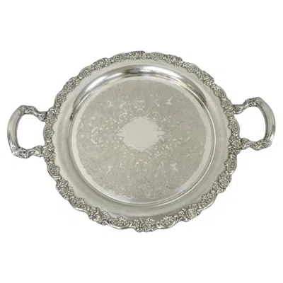 Pre-owned Oneida Vintage  Victorian Round Silver Plated Serving Platter Tray W/ Handles