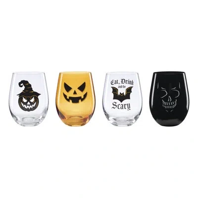 Oneida Vintro Halloween Stemless Wine Glasses, Set Of 4 In Clear