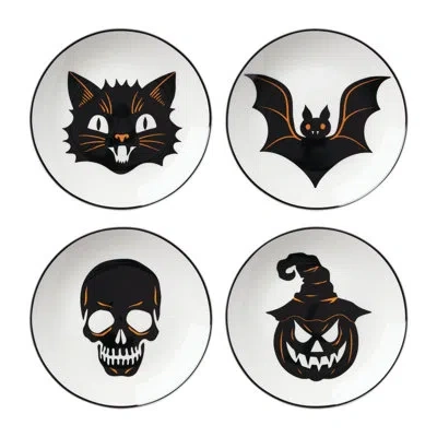 Oneida Vintro Halloween Tidbit Plates Set Of 4, Service For 4 In Black