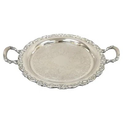Pre-owned Oneida Vtg  Victorian Style Round Silver Plated Serving Platter Tray W Handles In Sand