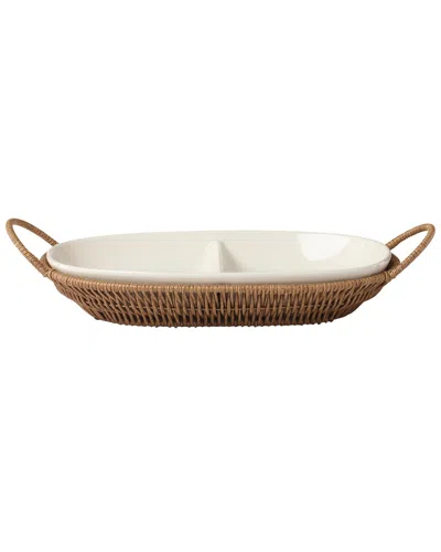 Oneida Willow & White Divided Server With Tray In Brown