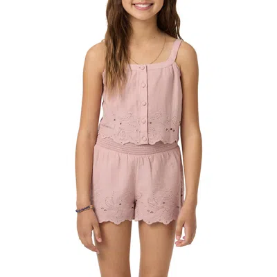 O'neill Kids'  Annalee Eyelet Cotton Button-up Tank In Pink