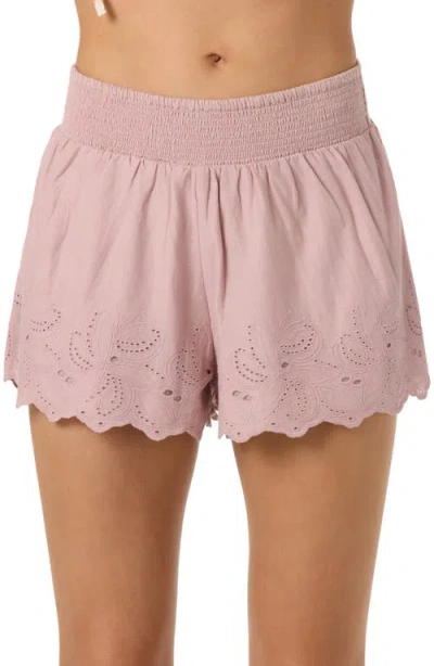 O'neill Annalee Eyelet Waist Shorts In Pink