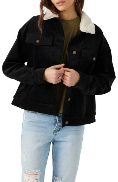 O'neill Juniors' Aubrey Fleece-collar Corduroy Jacket In Black